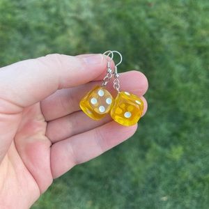 Yellow Resin Dice Earrings with Silver Accents